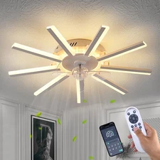 27" White Straight Strip Geometric Ceiling Fan with Lights, 3 Colors 6 Speeds...