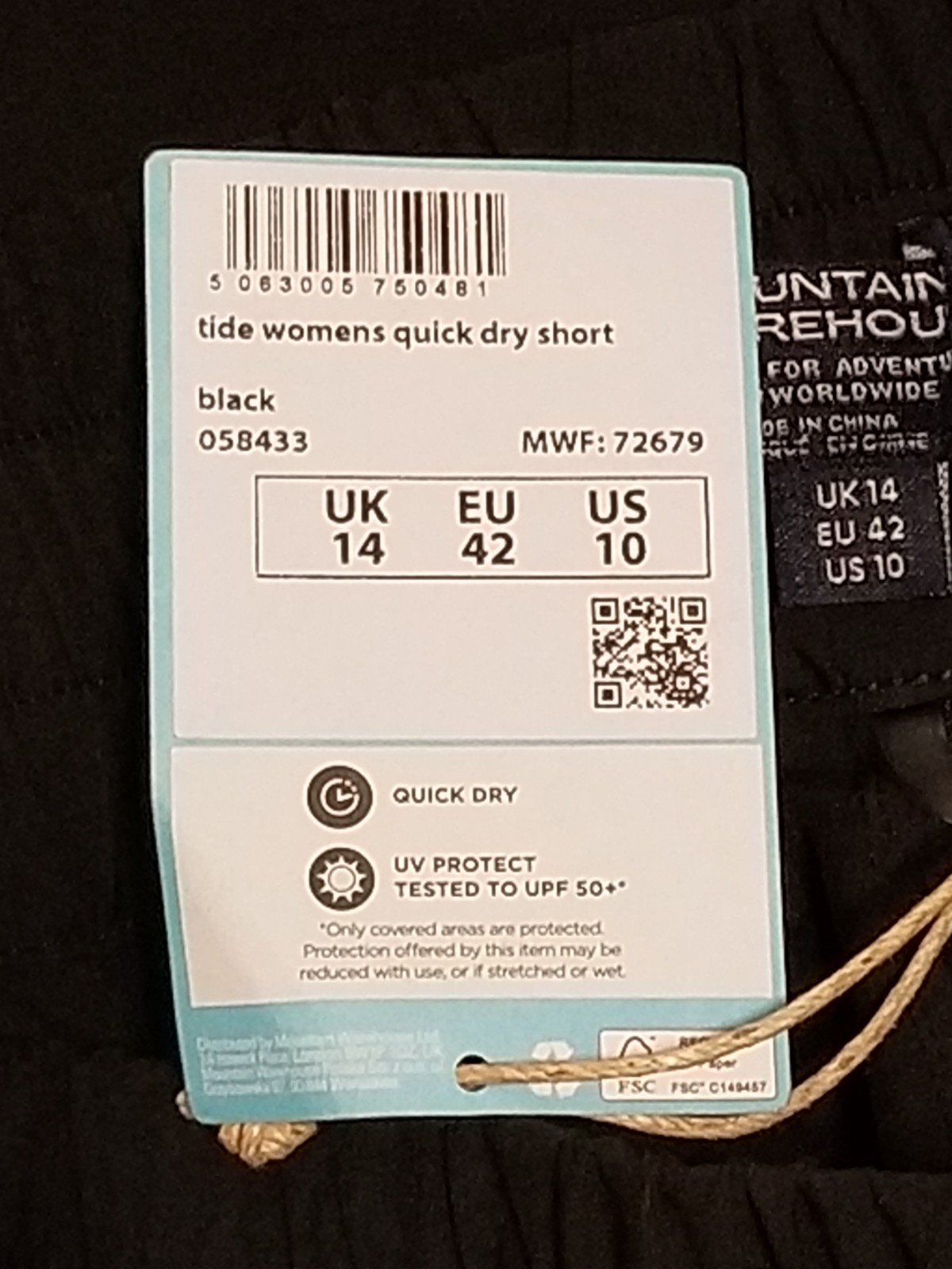 Mountain Warehouse Beach Tide Quick Dry Shorts Women 10 Black Drawstring image 4