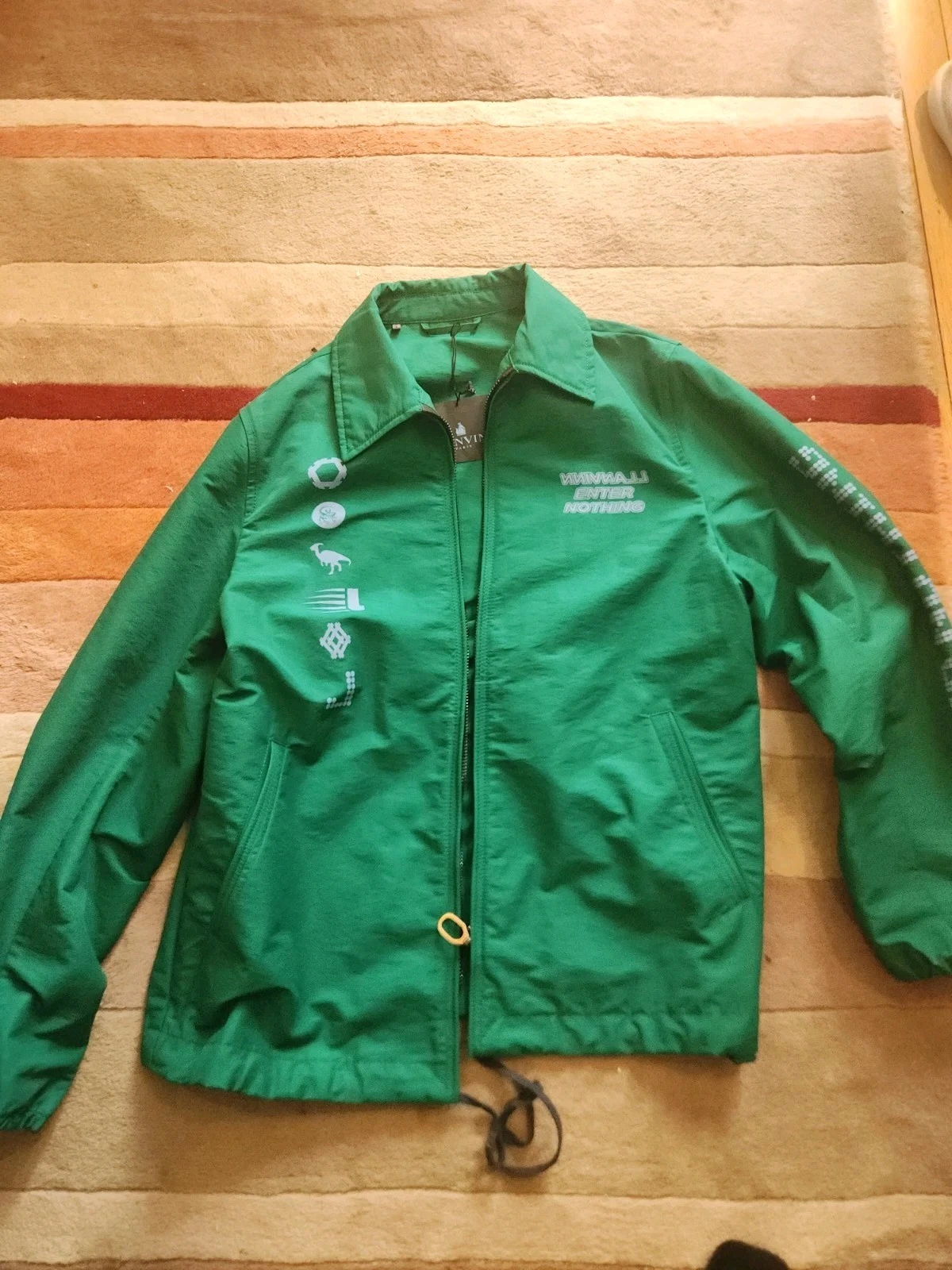 Lanvin — NWT $1500 LANVIN Blouson Jacket Size 48 / M Coated Inscriptions Drawstring Hem