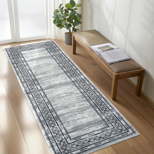 Modern Border Runner Rug 2x6 Geometric Runner Rugs Modern Abstract Hallway Ru...
