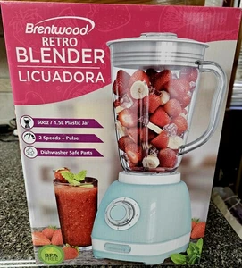 Brentwood JB-330BL Retro Blender 50oz 2 Speeds BPA Free Dishwasher Safe Blue