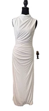 ZARA Womens White Mock Neck Sleeveless Maxi Dress S Elegant Draping NYE Holiday