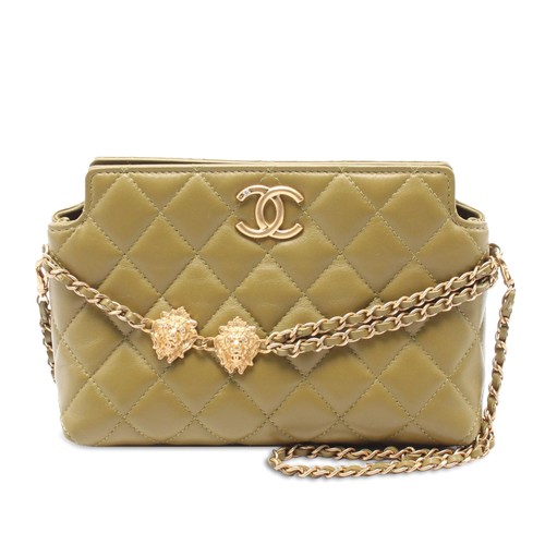 Chanel Quilted Lambskin Leo Shoulder Bag Pre-Loved Olive Green