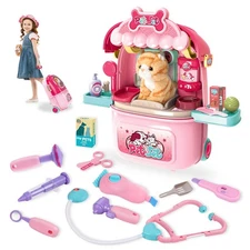 Pet Cat Care Carrier Suitcase Toy, 29PCS Vet Clinic and Doctor Kit for Kids, ...