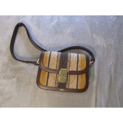 A.P.C. Grace Small Striped Woven Leather Shoulder Bag Brown Ochre Gold Hardware