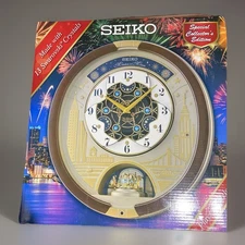 Seiko Melodies in Motion Clock 2019 Featuring 13 Blue and Red Swarovski Crystals