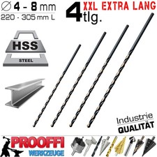 4-tlg HSS Turbo Spiral Metall Bohrer 135° Oxidiert 4 5 6 8 mm 220-305mm XXL Lang