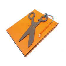 Herm s Bag Charm Paris Petit H Scissor Togo Epsom Leather Silk Orange Gray w/Box
