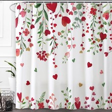 Valentines Day Hearts Flowers Fabric Bathroom Shower Curtain Hooks 72x72 Inch