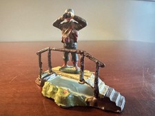 Vintage Dimestore Soldier Observer w Binoculars on Bridge Over Water - Timpo VG