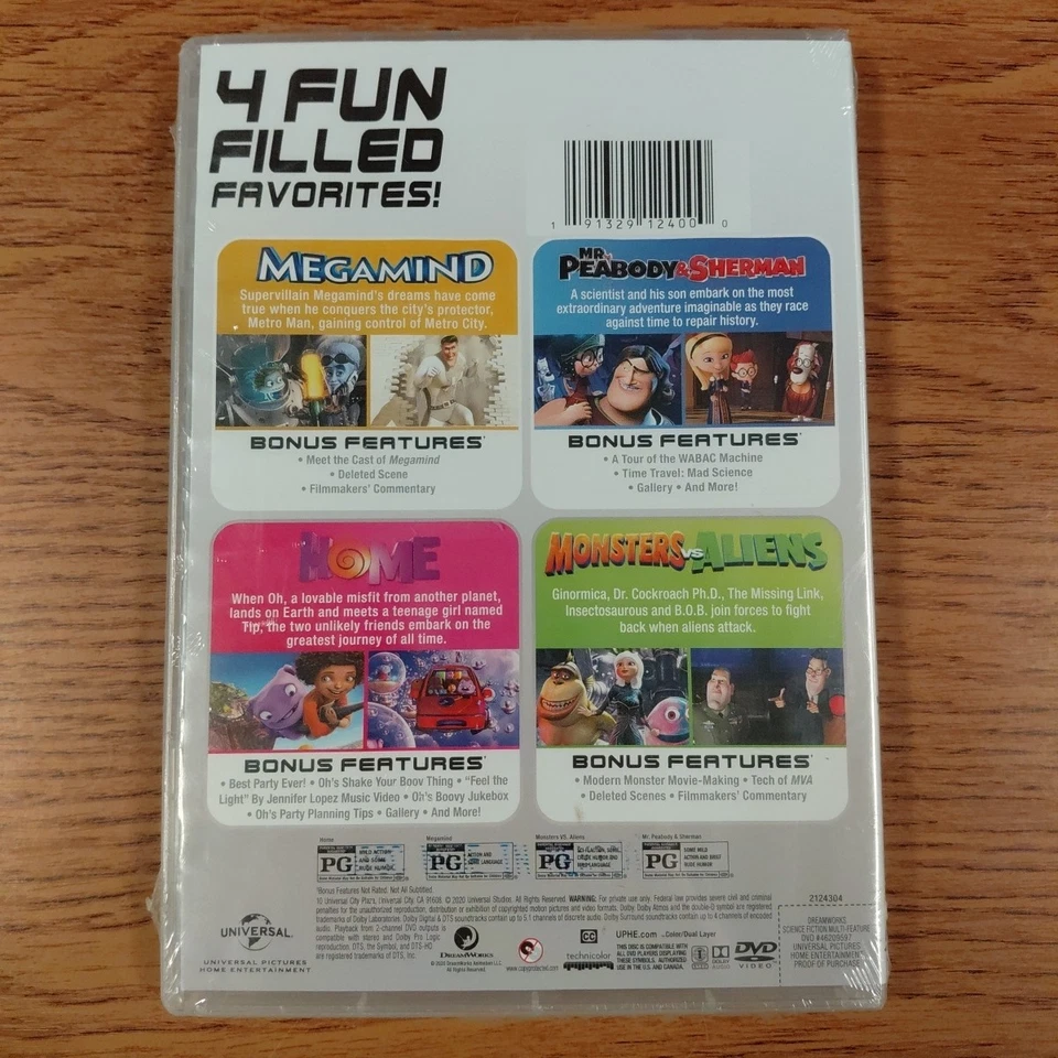 Dreamworks 4 Movie Collection (DVD, 2020) Megamind Home Mr Peabody & Sherman NEW - Image 2 of 4