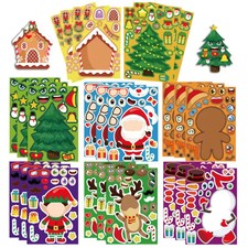 8-48Sheets Christmas Children DIY Puzzle Sticker Games Unicorn Make A Face Funny