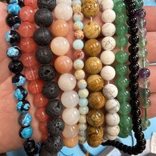 Set of 10 Natural Gemstone Round Beads Strands 15" Sizes 6,8,10 mm 14oz  B8