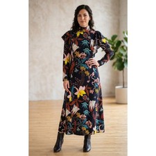 H&M Vintage Style Floral Ruffle Shoulder Midi Dress Women's Size 6