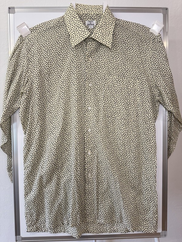 Vtg 90s Maus & Hoffman Button Up Mens Large Polka Dot Short Sleeve Made in USA