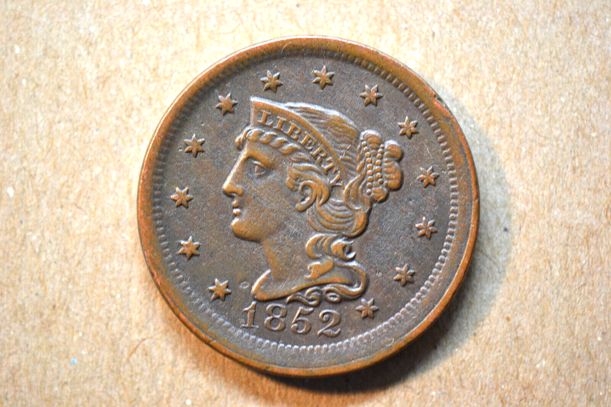 のひら 1852 Braided Hair Large Cent- Nice Extremely Fine- Obverse