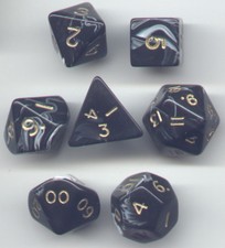 RPG Dice Set of 7 - Marble Black D4 D6 D8 D10 D12 D20 D00-90