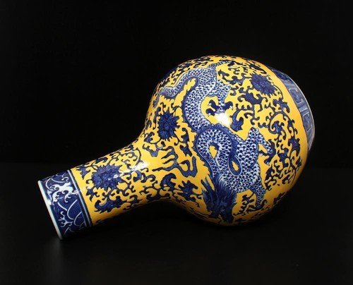 33CM Qianlong Signed Antique Chinese Blue & White Porcelain Vase w/ dragon - Picture 4 of 13