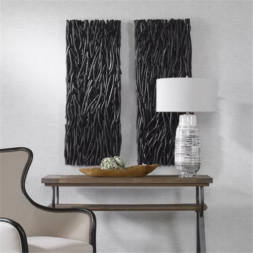 Uttermost Gathered Teak 49x19" Contemporary Wood Wall Decor in Black - Picture 6 of 8