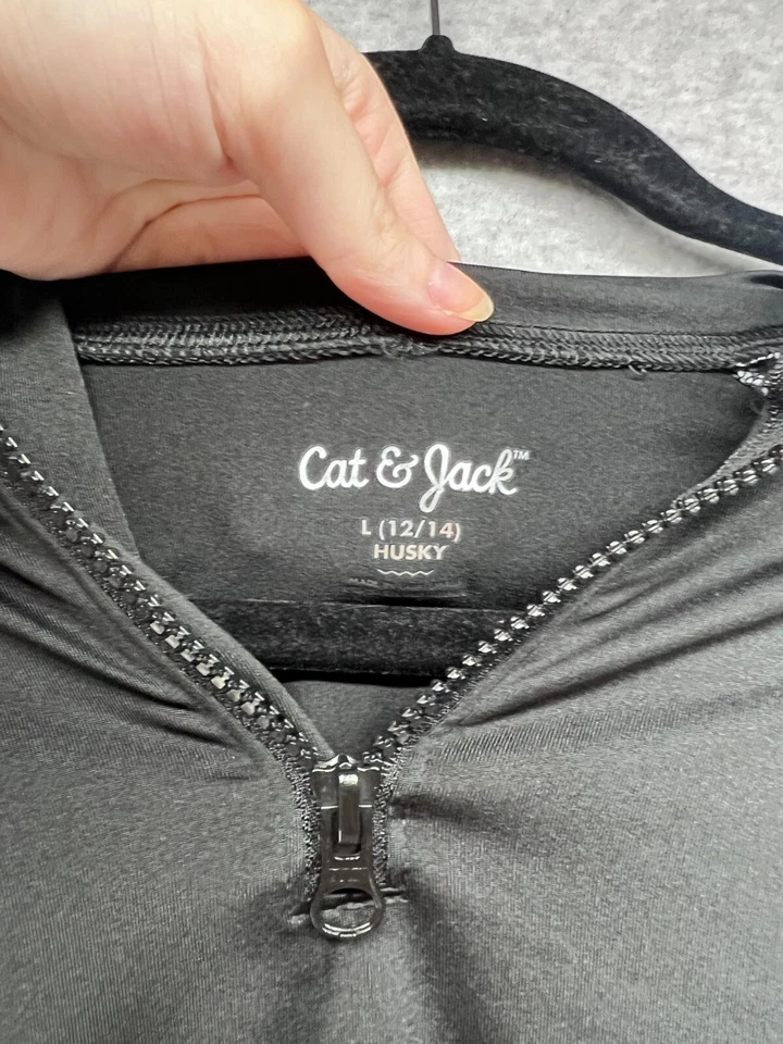 Top de natación Cat and Jack para niñas talla L Husky negro/blanco mangas cortas cremallera Foto 2 de 4
