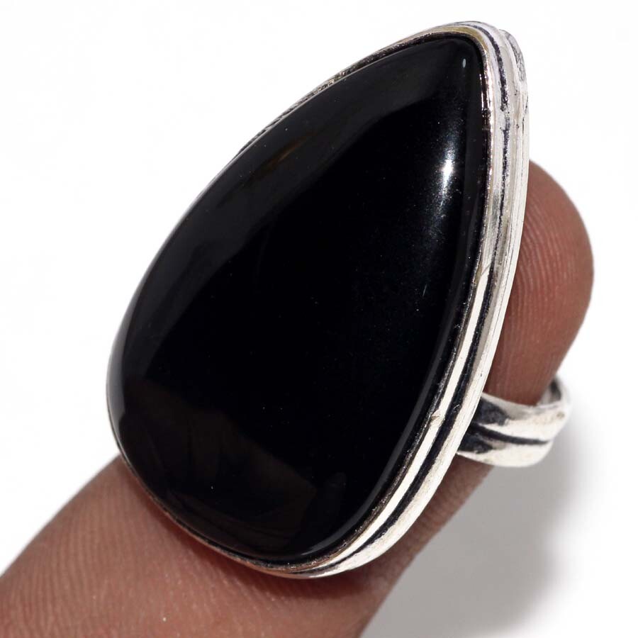 Black Onyx 925 Silver Plated Gemstone Handmade Ring US 8 Birthday Gift JW