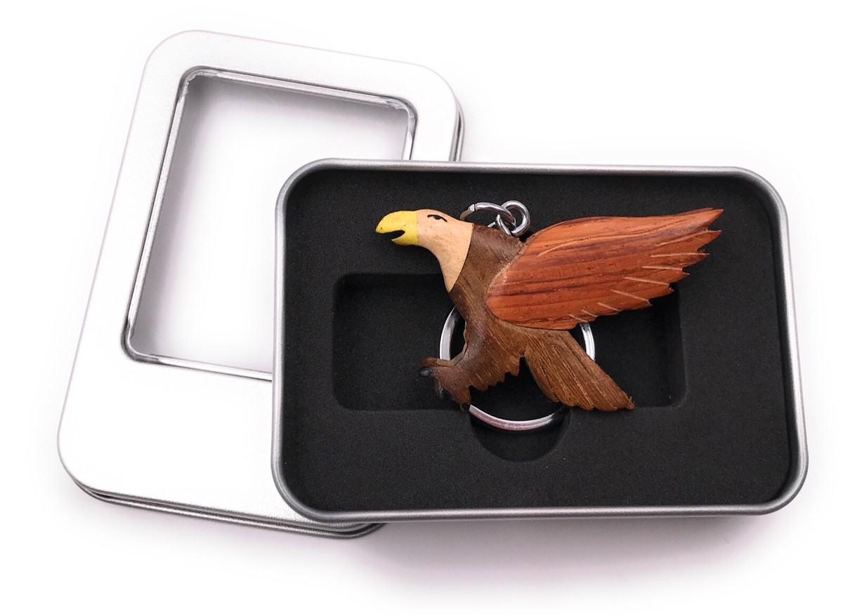 Porte-clés En Bois Sculpté Vautour Rapace - Fait Main - Dans Boîte Cadeau - Onwomania
