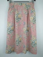VTG John Meyer Skirt Pink Floral Cottagecore Pockets Elastic Back 29-30" Waist