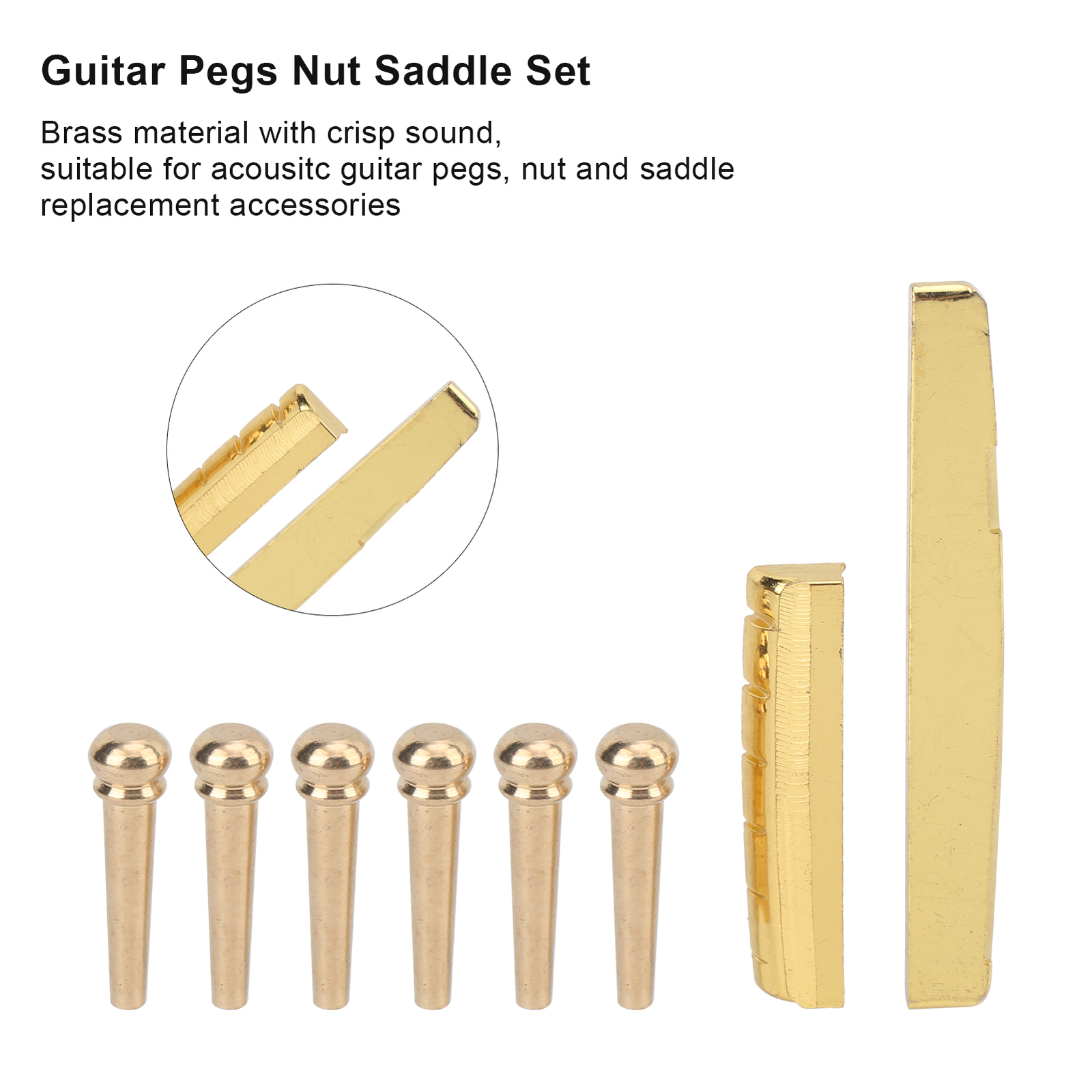 Guitar Pegs Nut Saddle Set Bridge Pin GL27 Ballad Brass Golden End Button Fi DGD