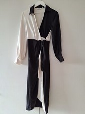 Other Stories Dress stunning Satin dress Black And White Wrap belt collared S