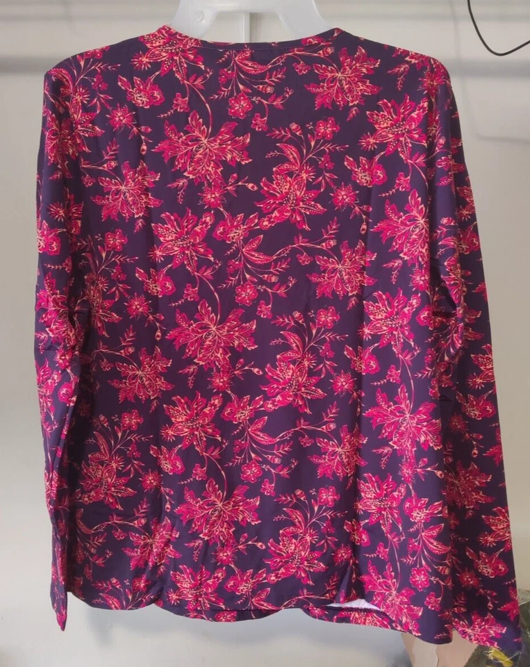 NWT Lands' End Women Long Sleve UPF50 Rashguard Blk/Red Jacobean XS-XL $60 4C715 - Image 2 of 2