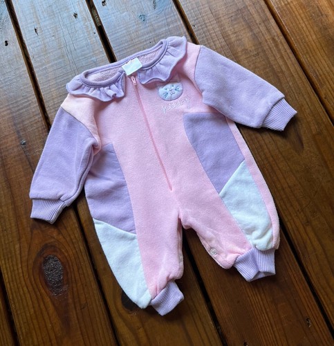 Vintage 80's English little girls baby toddler 0-6 months kitty pastel one piece - Picture 2 of 11