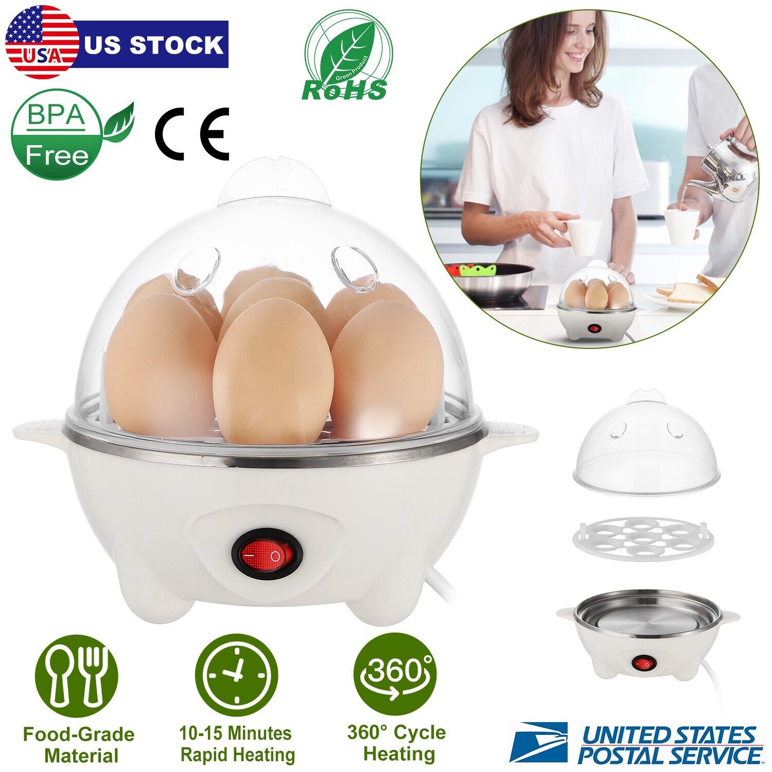 14-Egg Programmable Easy Egg Cooker, Steamer, Poacher (Black