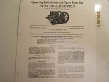 1928 3 1/2HP NC Fuller Johnson  Gas Engine Operating Instructions/Parts Manual 