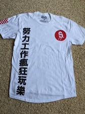 Men  s Chinese Dragon Print White T Shirt Crewneck Cotton.
