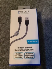 Z Gear 10 Foot Braided Sync & Charge Cable Micro USB New In Box