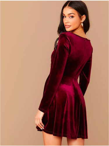 Burgundy Square Neck Long Sleeves 