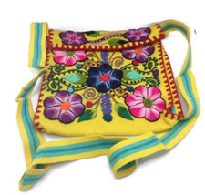 Peruvian Chuspa Handmade Woven in Wool Multicolored Flowers