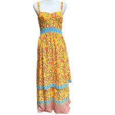 Anthropologie Farm Rio Sz 6 Anjou Maxi Dress Orange Fruit Baby Doll Corset $240
