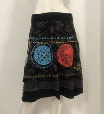 DESIGUAL Gonna nera grigia stampa ricami Tg L