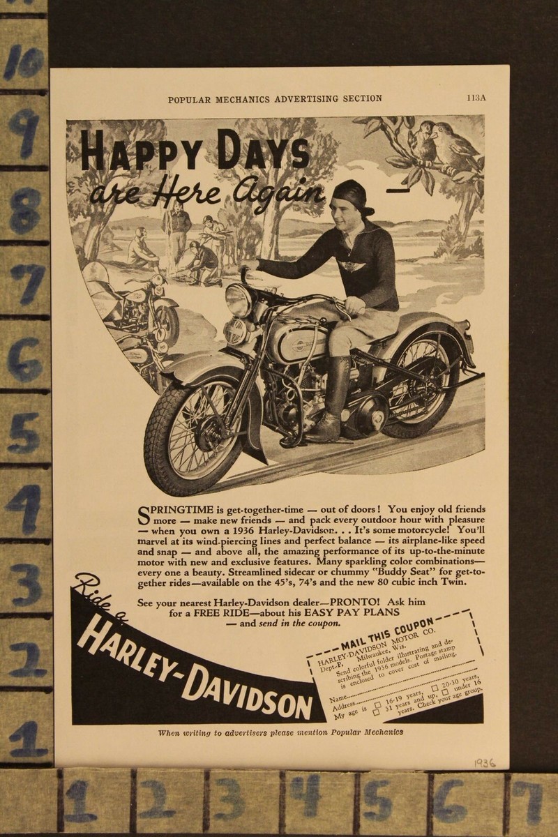1936 HARLEY DAVIDSON MOTORCYCLE RIDE AMERICAN BIKE CYCLE VINTAGE
