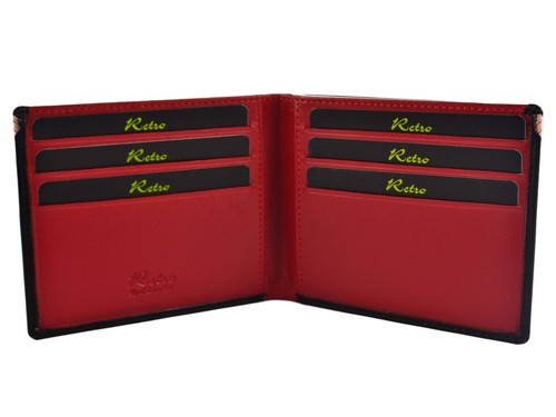 Top Quality Leather Bi-Fold Wallet by Retro Guitar Red Inside Gift Box Golunski - Picture 2 of 3