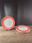 Vintage 1950's set of 4 Corning Pink Flamingo Band Dinner Plates 9” Milk Glass