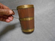 MUG CHOPE Ancien  en BOIS avec cerclage en laiton fait main 13 cm H