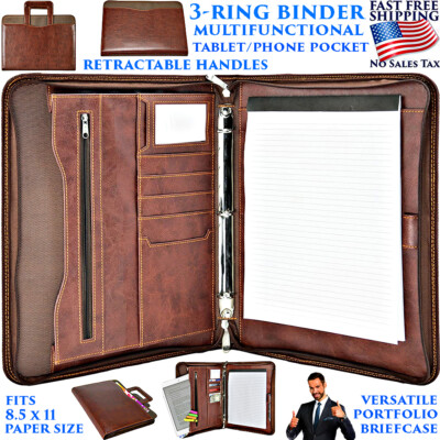 3 RING BINDER PORTFOLIO PADFOLIO ZIPPER TABLET POCKET ORGANIZER RETRACT HANDLE