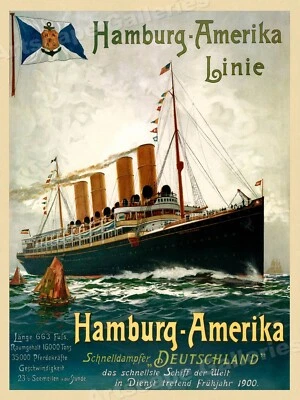 1900 “Hamburg-Amerika Line” Vintage Style Ocean Liner Travel Poster - 20x28
