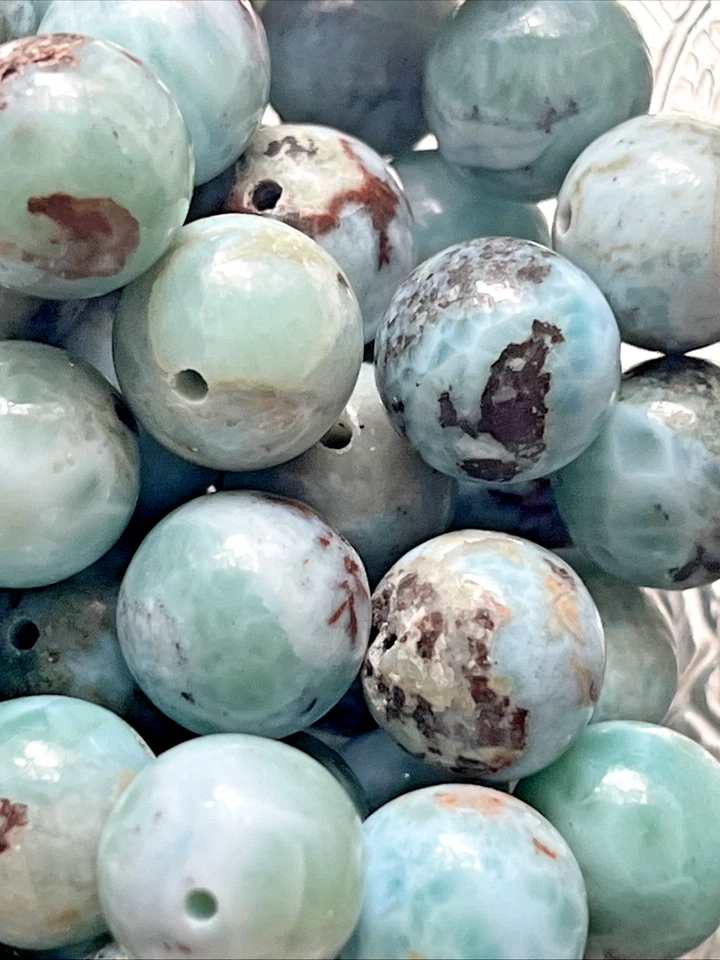 Blaue Larimar Perlen Mit Loch 30 Stück 11 mm Edelstein Heilstein Kristall DIY - Bild 3 von 4