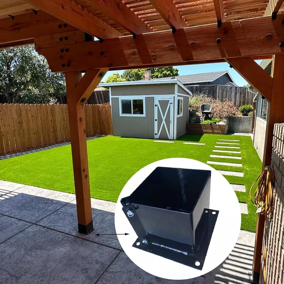 Base de montaje de base de poste de cubierta, soporte de madera soporte de metal negro 6x6 pulgadas... Foto 4 de 4