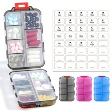 3 Pack 14 GRIDS Travel Pill Organizer Box with Labels - Travel Medicine Case ...