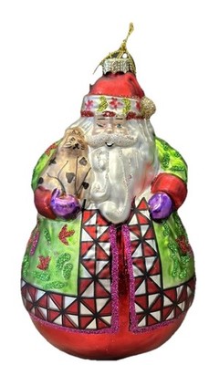 Jim Shore BLOWN GLASS  Dashaway . CHRISTMAS ORNAMENT Santa Claus  W/Cat 2012 NIB