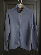 Tommy Hilfiger Men's Full Zip Waffle-Knit Sweater Blue Cotton Size M